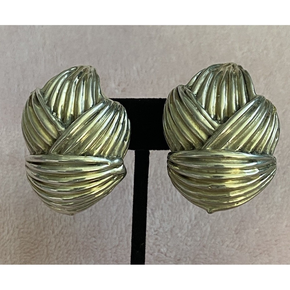 925 Sterling Silver Vintage Mexico Modernist Shells Interacted Clip On Earrings